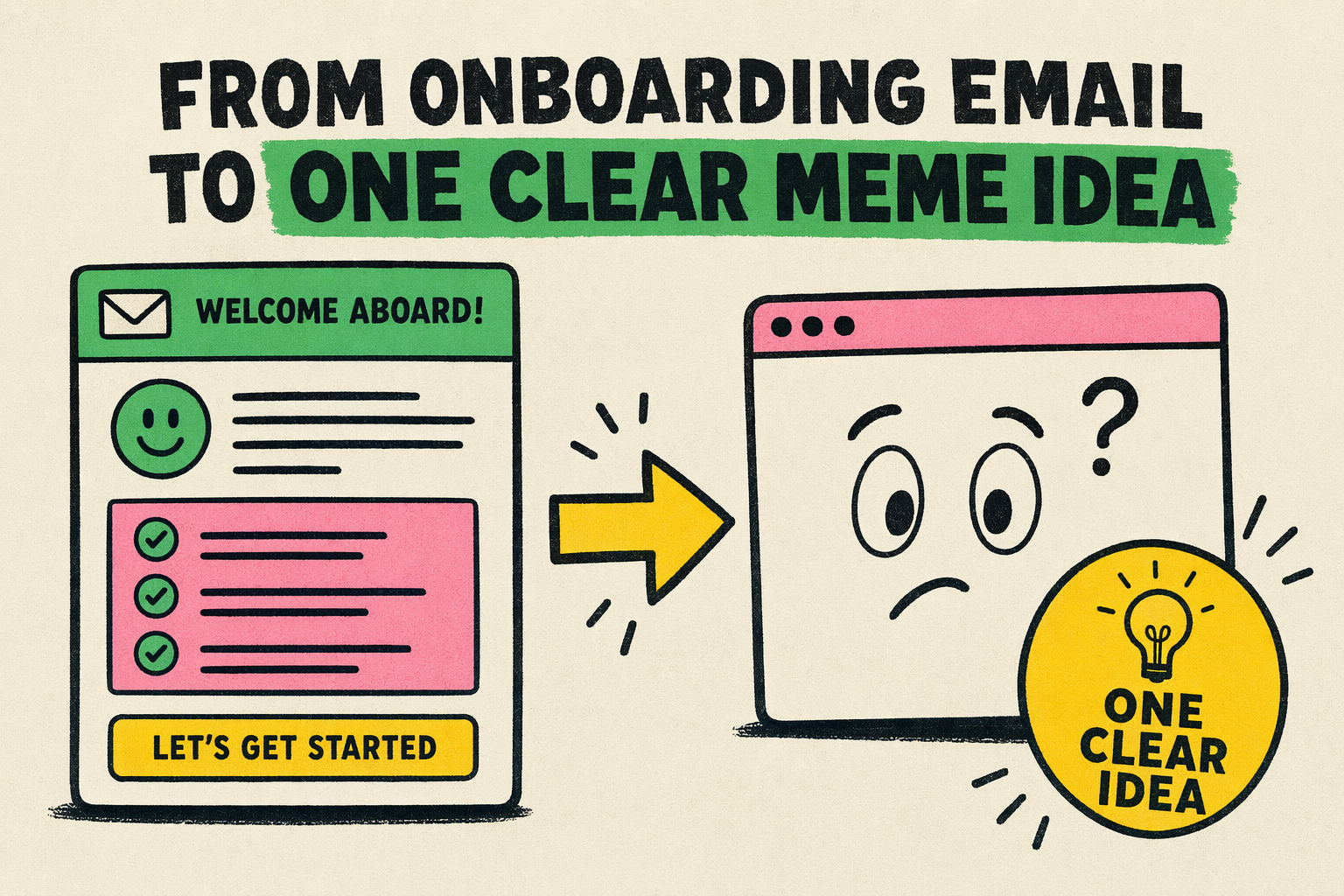Meme Prompts for Customer Onboarding Emails 1 Customer onboarding email turning into one clear meme idea.